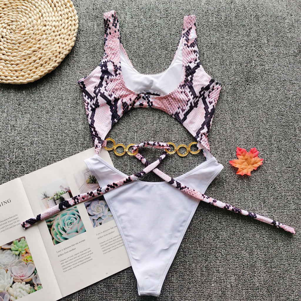 Metallic bikini bow tie stitching swimsuit