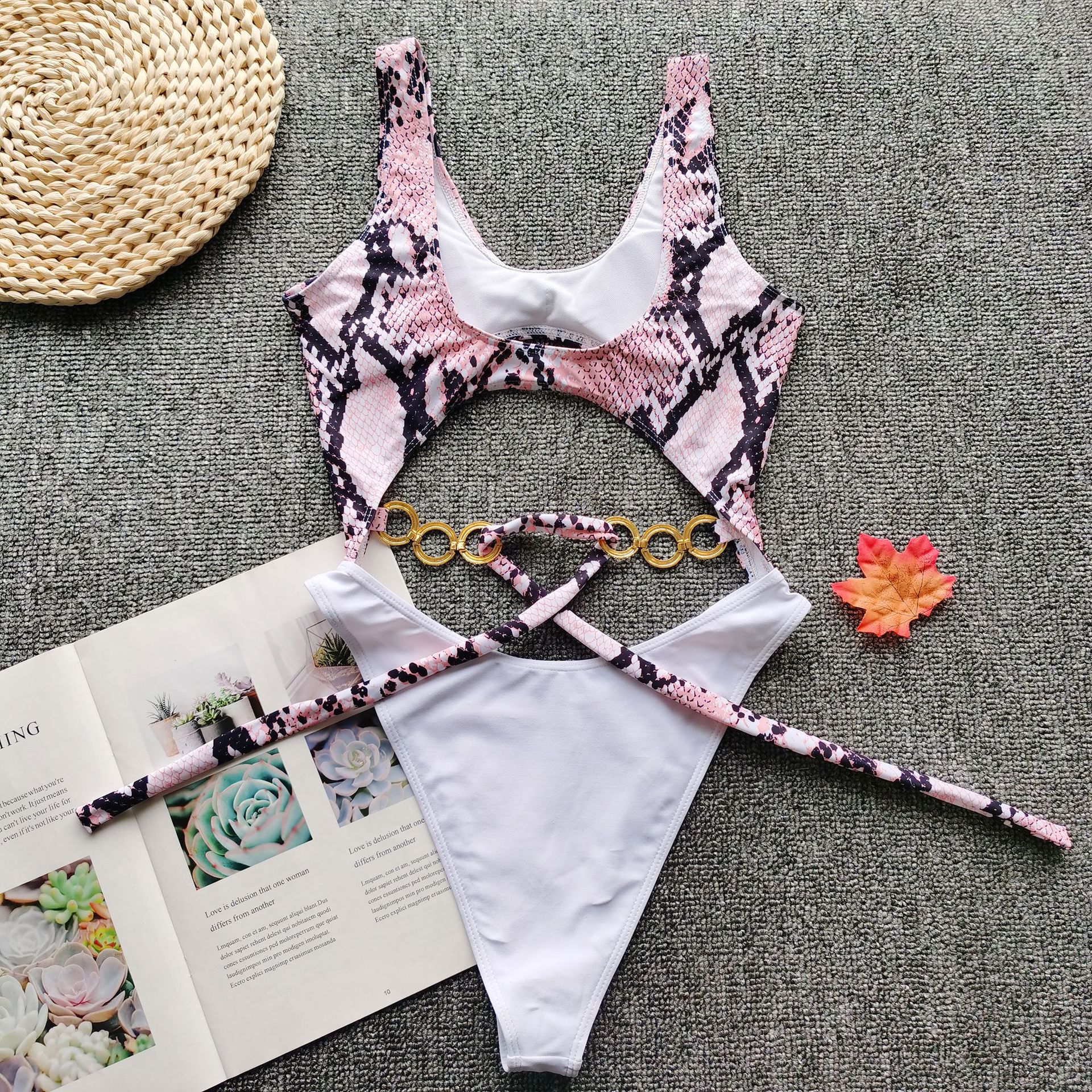 Metallic bikini bow tie stitching swimsuit
