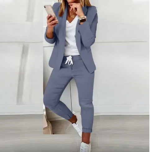 Office Lady Blazer And Lace-Up Pants Two Piece Set 2024 New Casual Fashion Solid Color Women's Set Conjuntos De Mujer Streetwear
