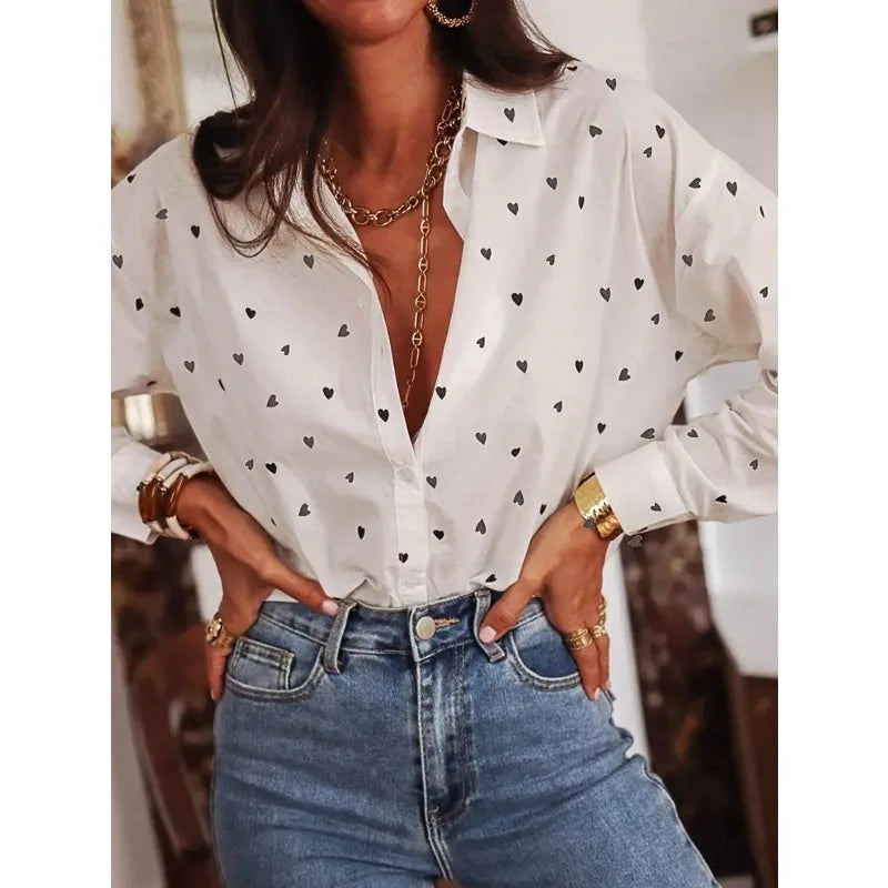 Plus Size 1XL-5XL Women's Fashion Spring Autumn Polka Dot Shirt Blouse Ladies Simple Basic Lapel Long-sleeved Shirt for Women