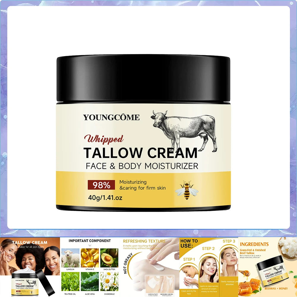 Beef Tallow Paste Deeply Moisturizer Honey Balm Brightening Wrinkle Remover Grass Fed Tallow Wild Honey Face Body Cream Skin