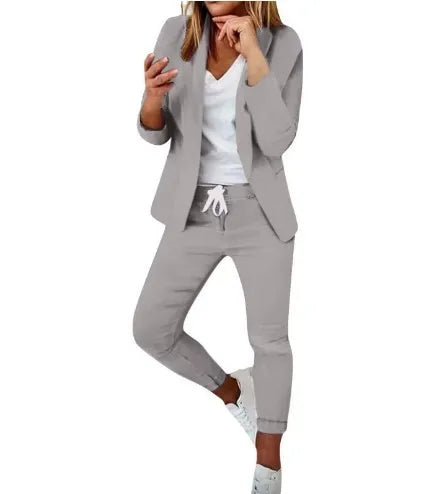 Office Lady Blazer And Lace-Up Pants Two Piece Set 2024 New Casual Fashion Solid Color Women's Set Conjuntos De Mujer Streetwear