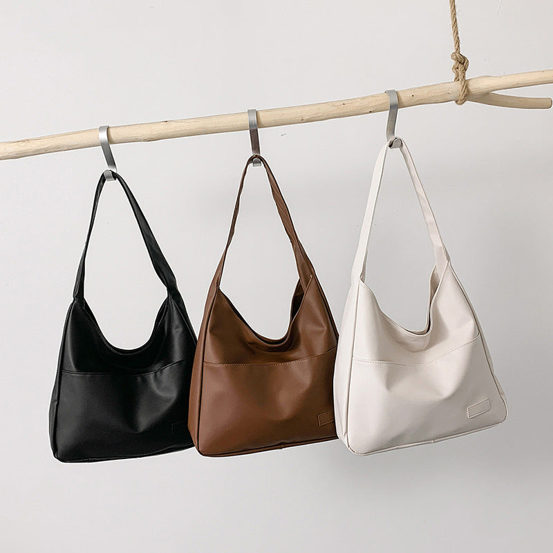 Large-Capacity Retro Solid-Color Textured Simple Casual Tote Bag