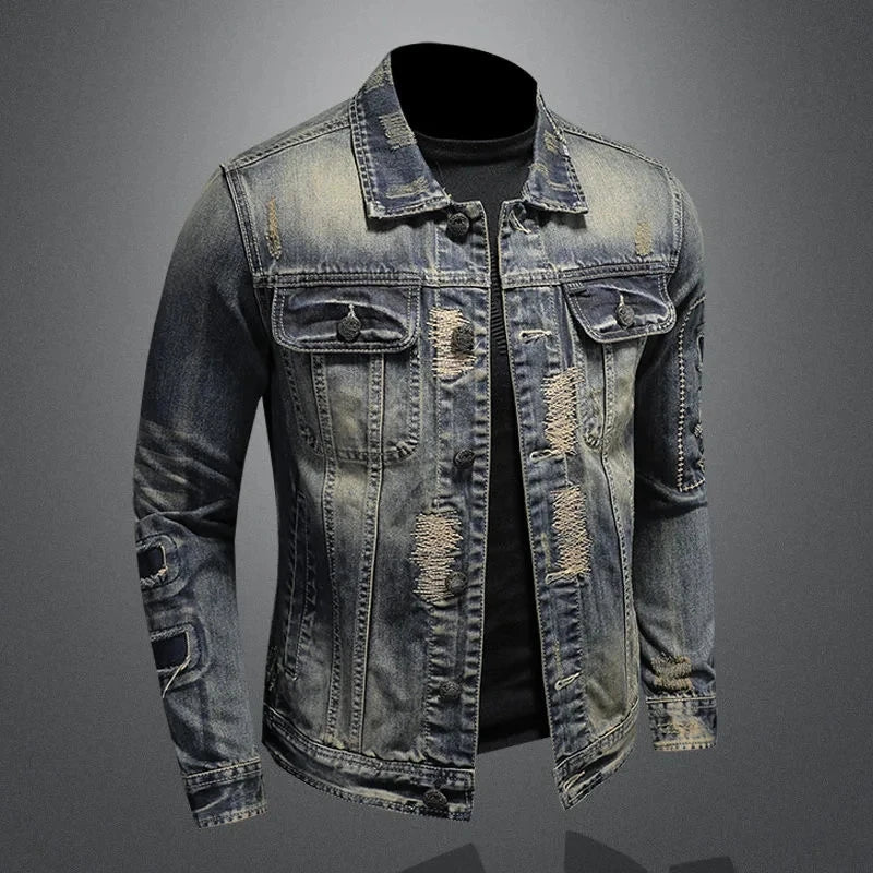 2024 winter denim jacket male Fashion Trench Coat Trend Jacket Men's Casual jackets men classic style denim Coat men full M-4XL 
