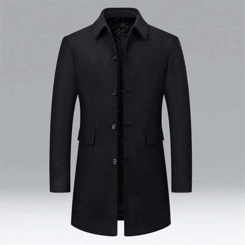 Brand Winter 25% Wool Men Thick Coats Turn Down Collar Male Fashion Woolen Blend Outerwear Coats High Quality Trench Jackets Man