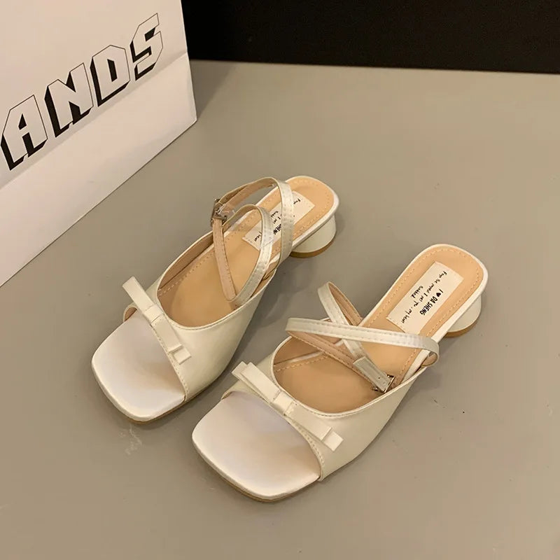 Women High-heel Sandals Fashion Thick Heel Butterfly-knot Women Sandals 2025 Summer Ladies Outdoor Gladiator Sandalias De Mujer