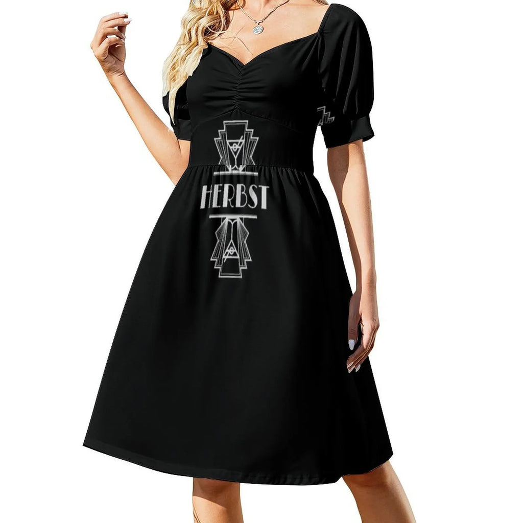 Herbst Surname Art Deco Design Sweetheart Neckline Dress Elegant Summer Party Dress For Women Herbst Art Art Illustration Art