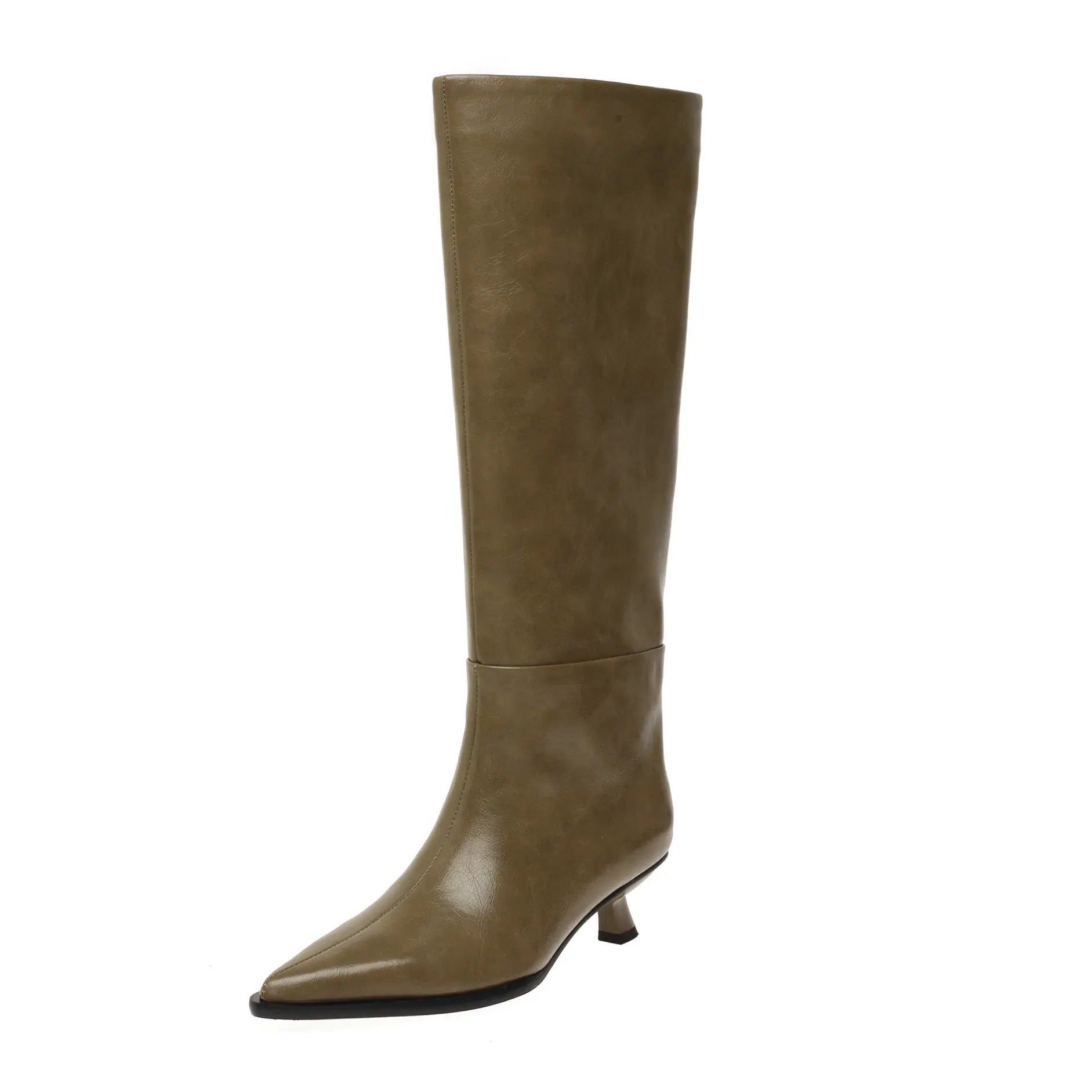 QUTAA Fashion News Women Knee High Boots Pointed Toe Winter Woman Shoes High Heels Cow Leather Long Boots Black Size 34-40