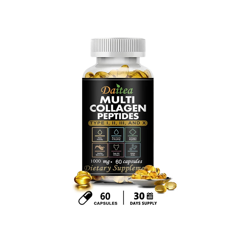 Multiple Collagen -Natural Energy Supplement, Support Cell Health, Anti-aging, Antioxidant, Skin, Joints, Hair, Bones Health