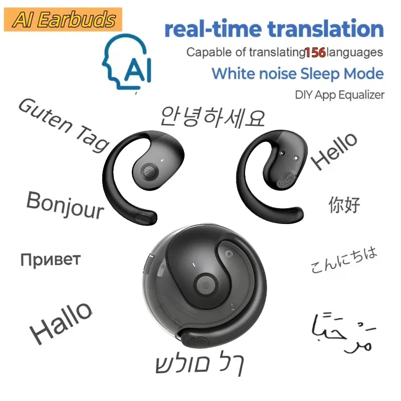 156 Language Translator Wireless Headphones Smart Waterproof Ai Real-time Translator Bluetooth 5.4 Earbuds Business Earphone