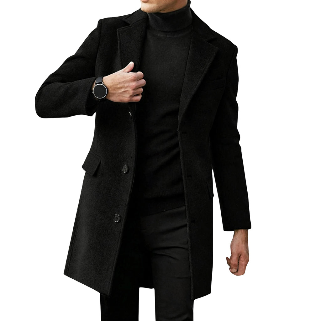 2026 Winter Fashion Men's Mid-Length Wool Overcoat Male Long Sleeve Lapel Solid Color Trench Coat Winter Outerwear