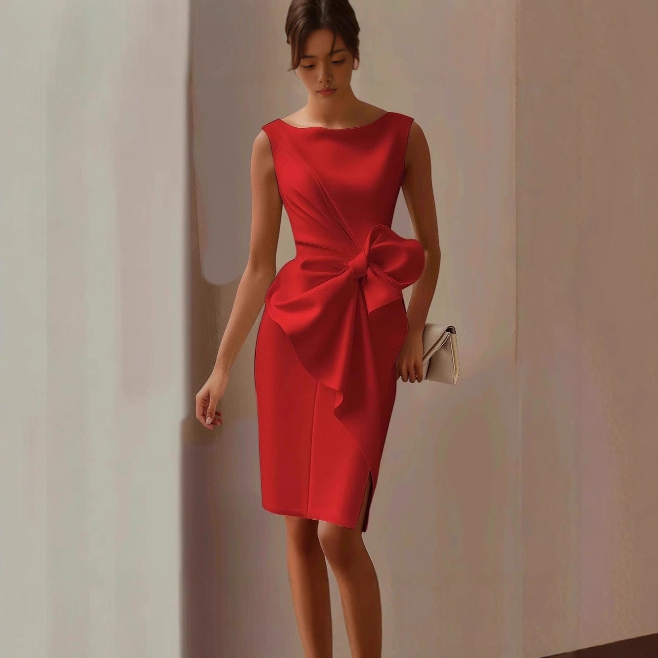 Bow-knot Fashion Sleeveless Midi Dress vestido