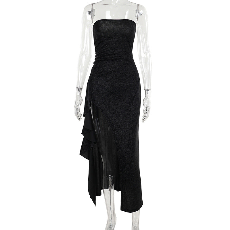 Fashionable Strapless Slit Dress For Women