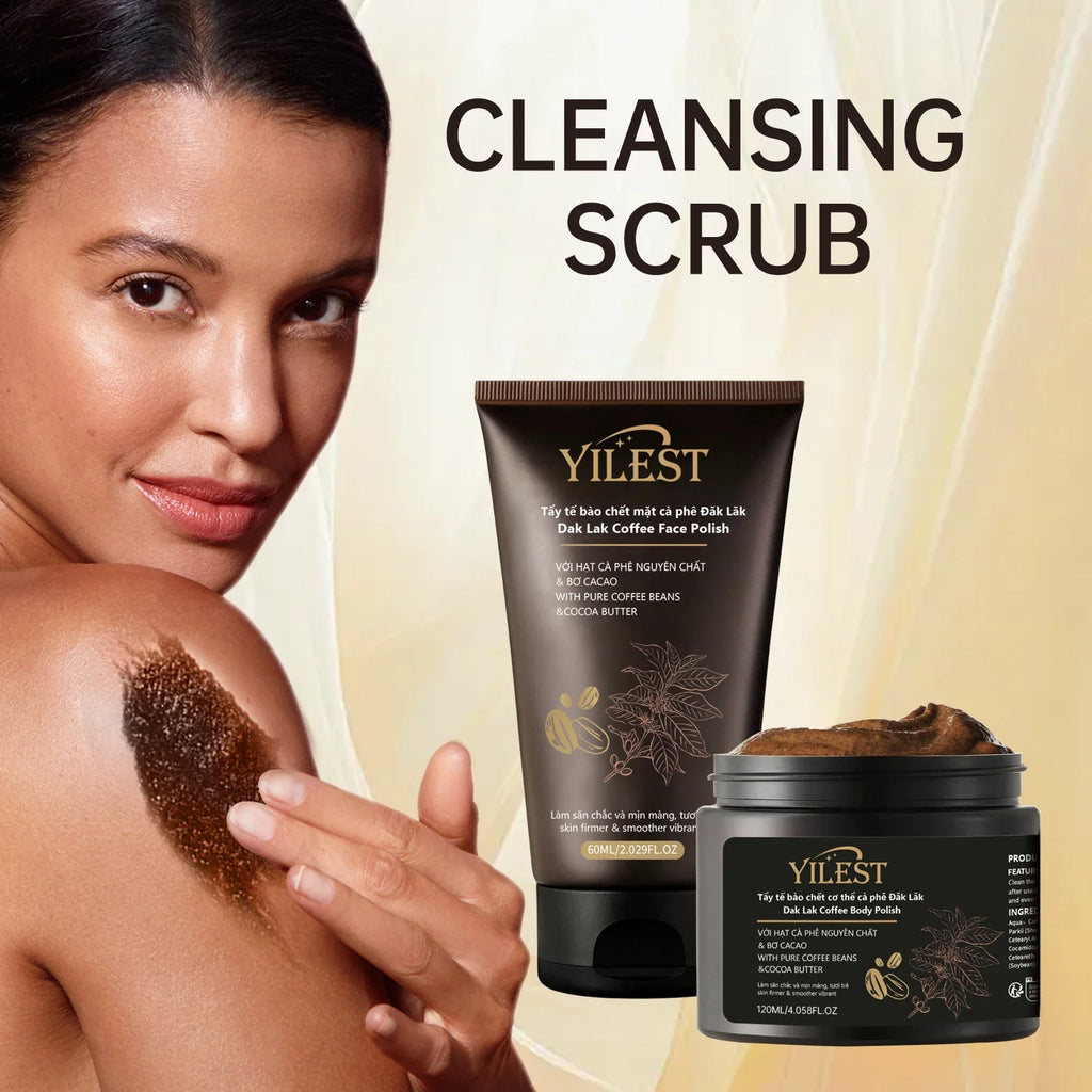 【Coffee Grounds Body Scrub】120ml+60ml Set, Exfoliates & Moisturizes with Vitamin E, Helps Tighten & Improve Skin Texture