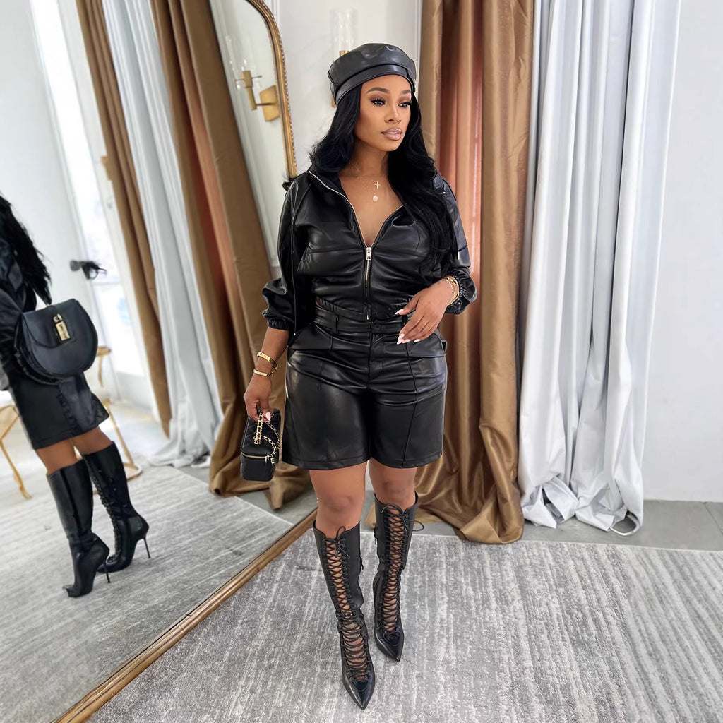 European And American-style Fashion Long-sleeve Top And Shorts Set
