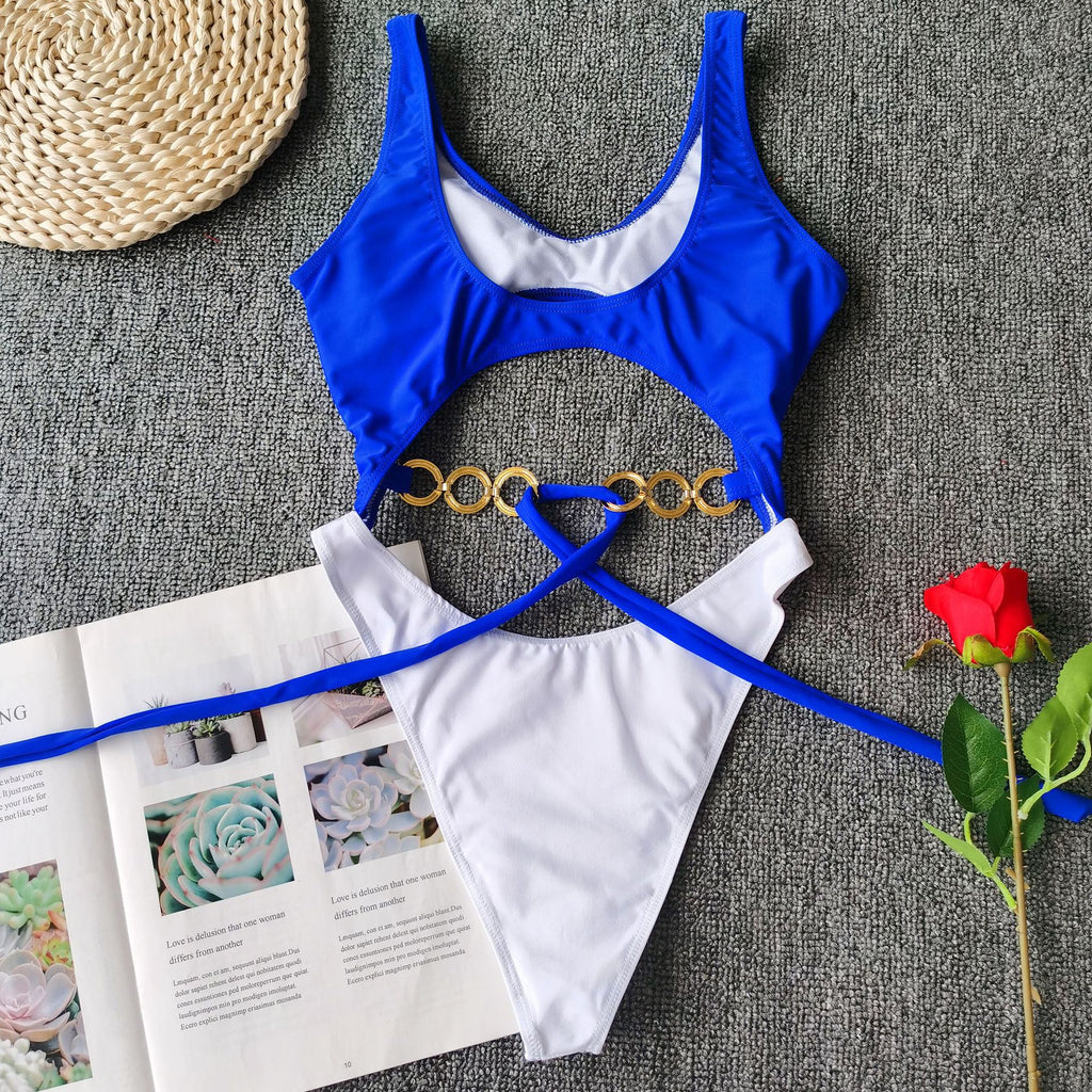 Metallic bikini bow tie stitching swimsuit