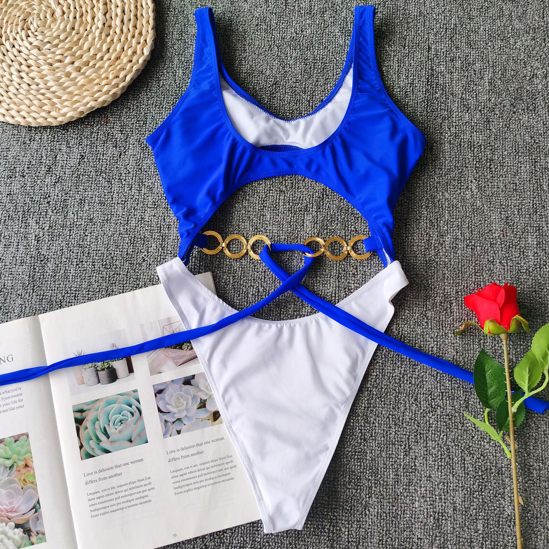 Metallic bikini bow tie stitching swimsuit