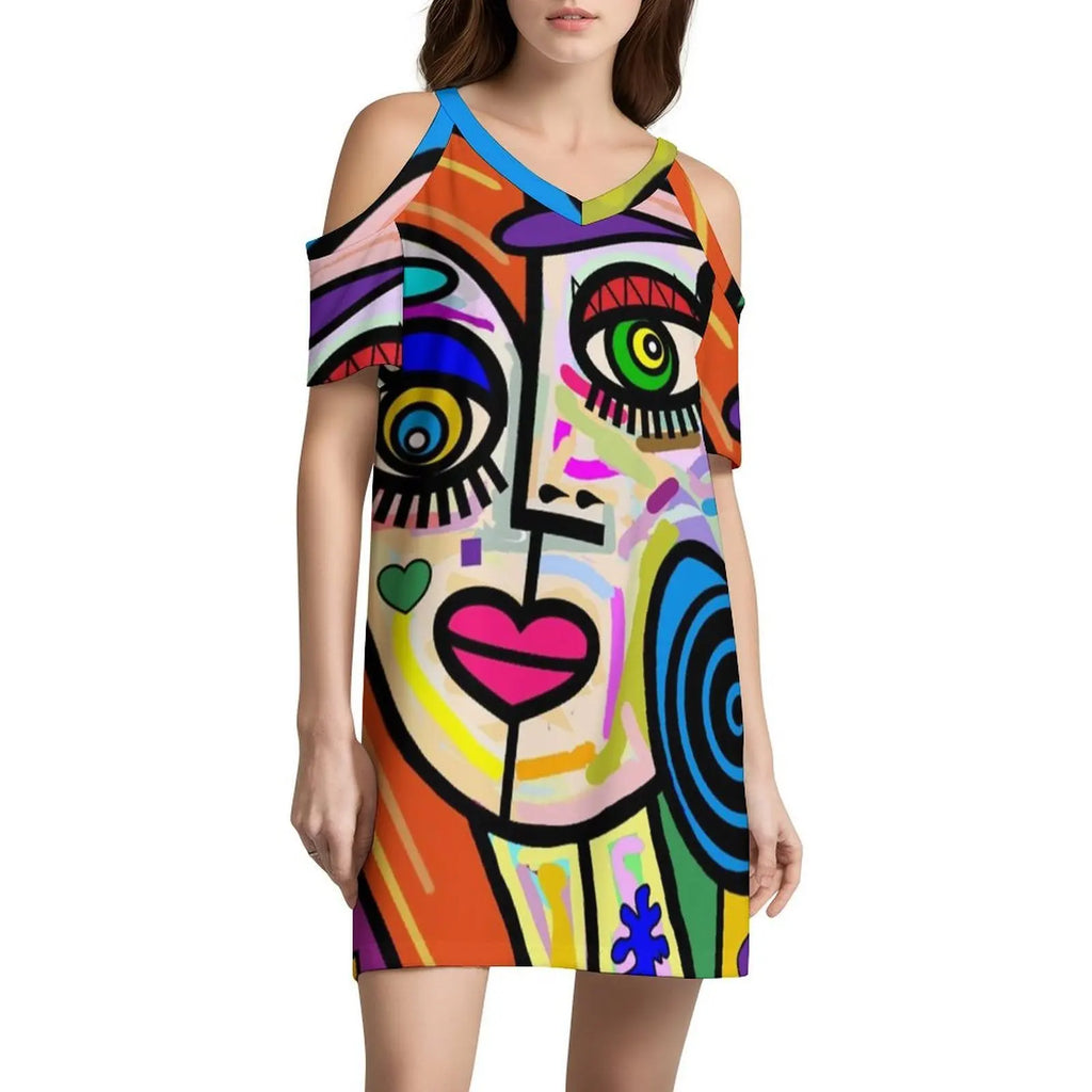 Funky Ladies Abstract Face No 2 Floral Smock Dress For Women Spring Summer Casual Dress For Party Multicolor Picasso Abstract