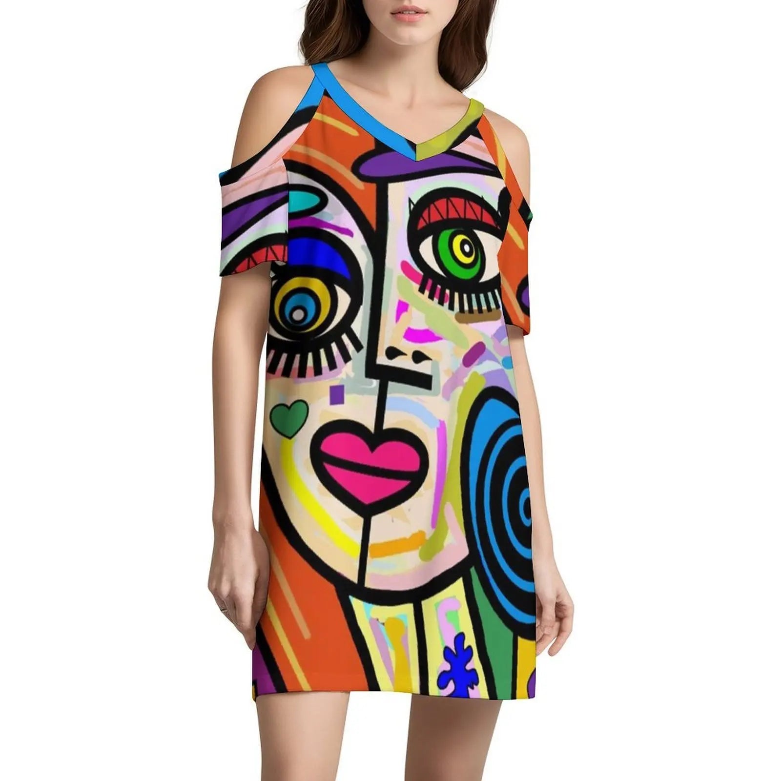 Funky Ladies Abstract Face No 2 Floral Smock Dress For Women Spring Summer Casual Dress For Party Multicolor Picasso Abstract