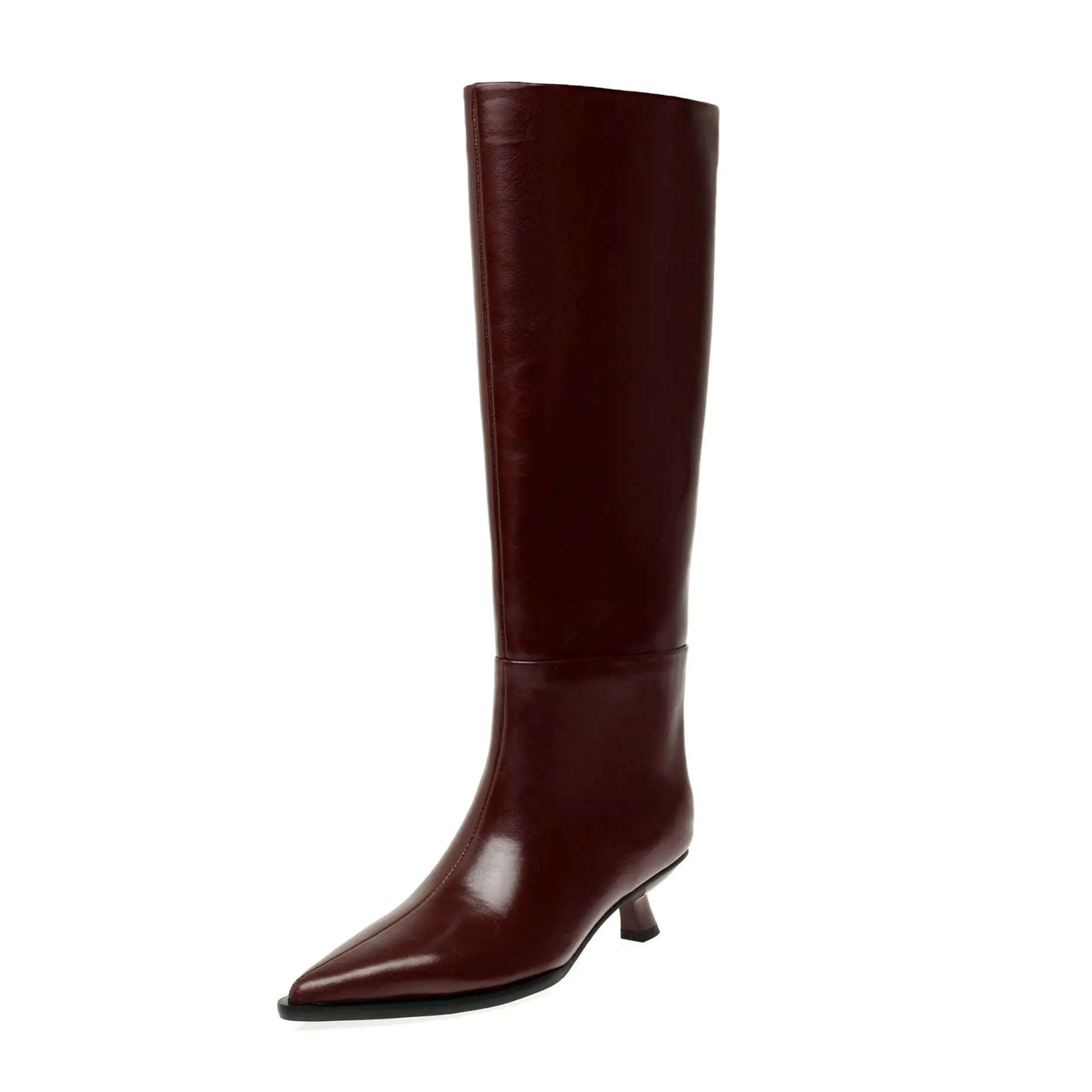 QUTAA Fashion News Women Knee High Boots Pointed Toe Winter Woman Shoes High Heels Cow Leather Long Boots Black Size 34-40