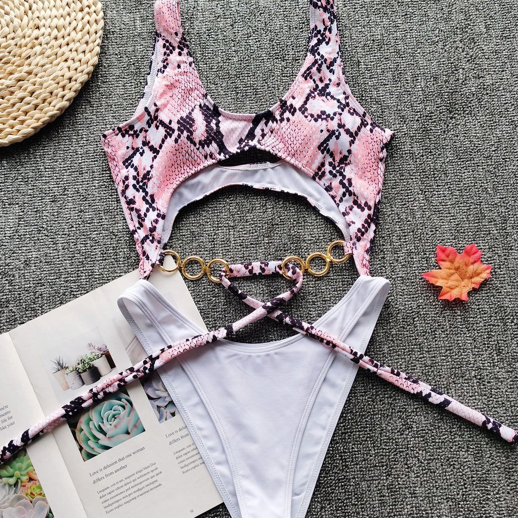 Metallic bikini bow tie stitching swimsuit