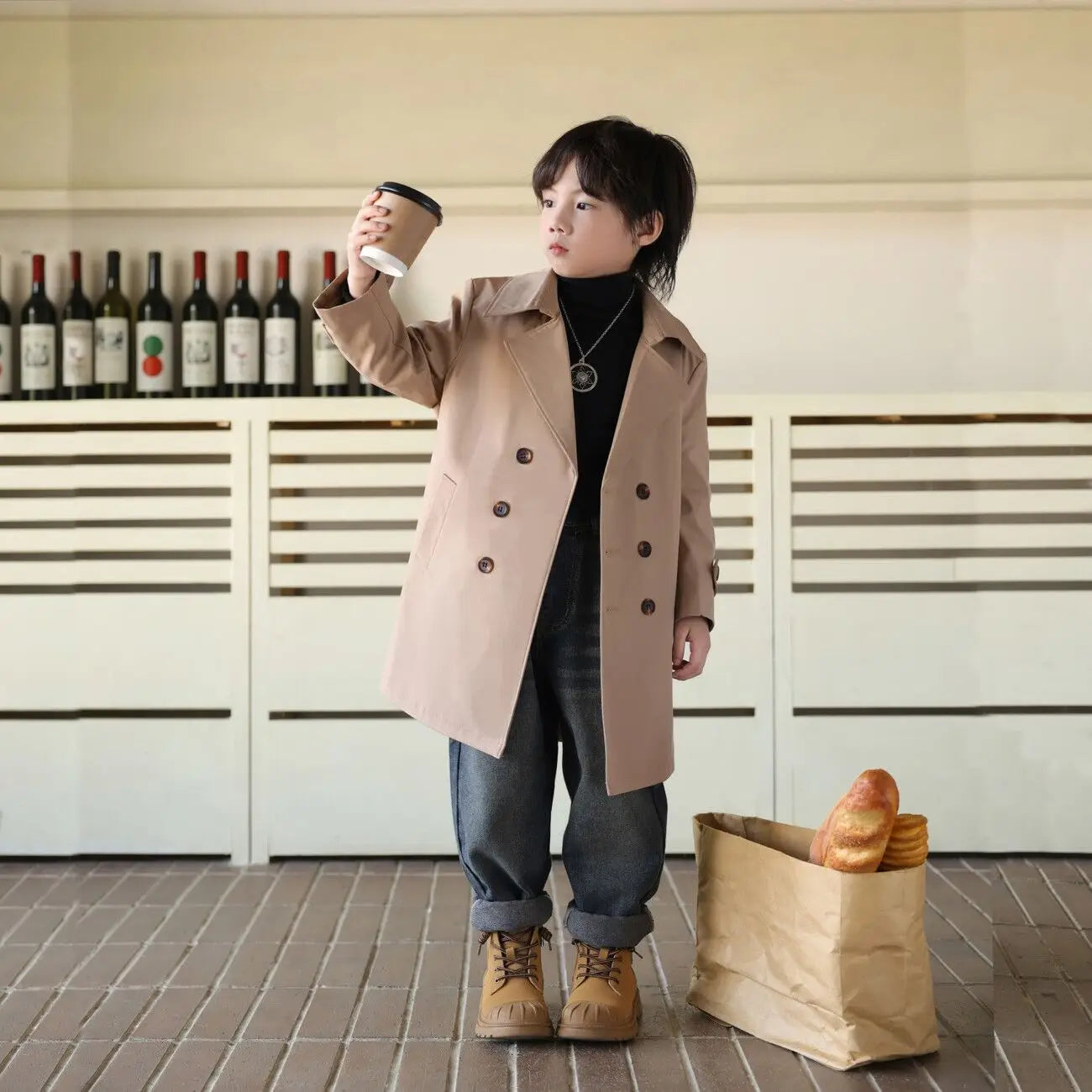 Autumn/Winter Boys Trench Coat Fashion New Children's Long Coat British Solid Color Jacket 100-170cm