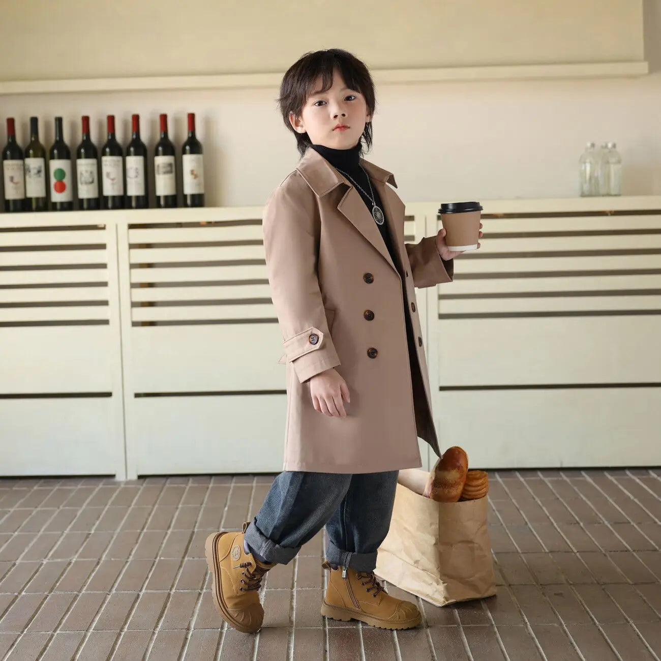 Autumn/Winter Boys Trench Coat Fashion New Children's Long Coat British Solid Color Jacket 100-170cm