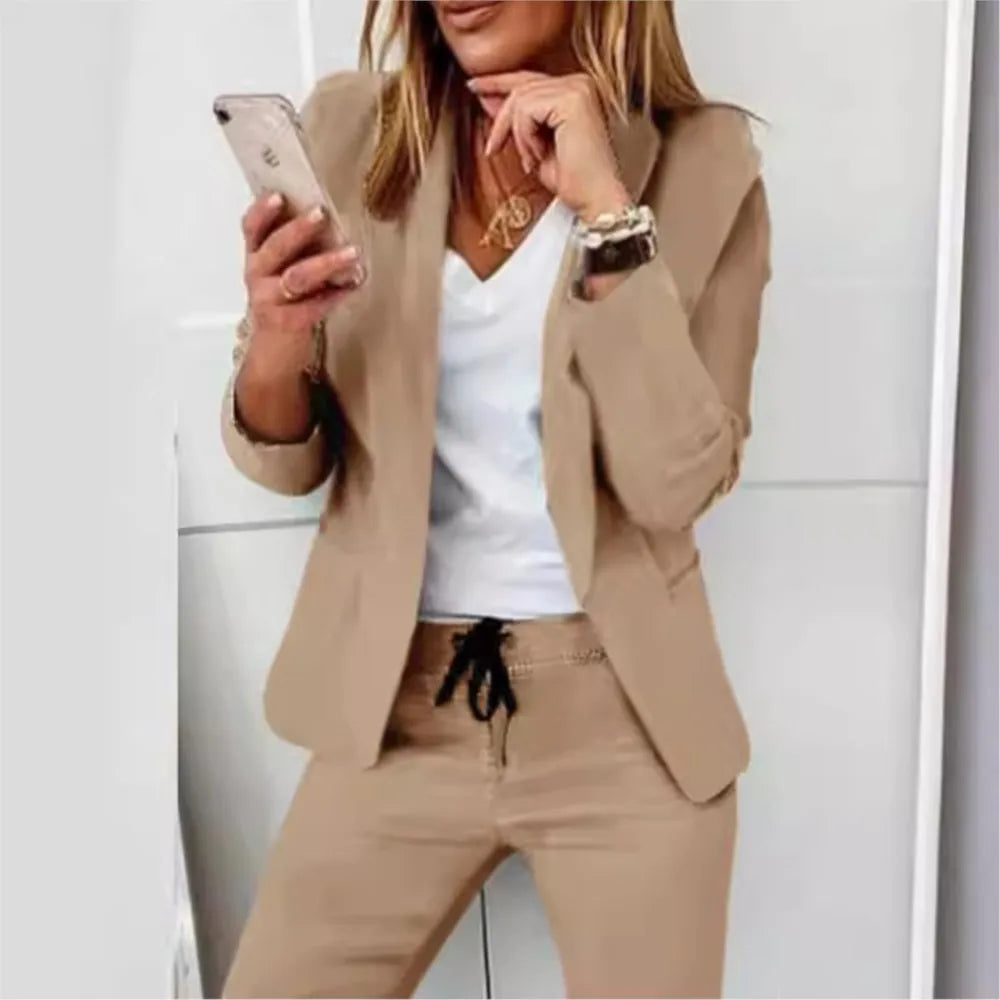 Office Lady Blazer And Lace-Up Pants Two Piece Set 2024 New Casual Fashion Solid Color Women's Set Conjuntos De Mujer Streetwear