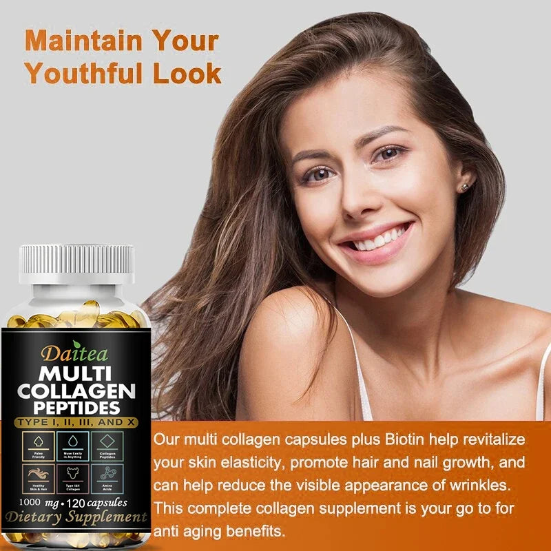 Multiple Collagen -Natural Energy Supplement, Support Cell Health, Anti-aging, Antioxidant, Skin, Joints, Hair, Bones Health