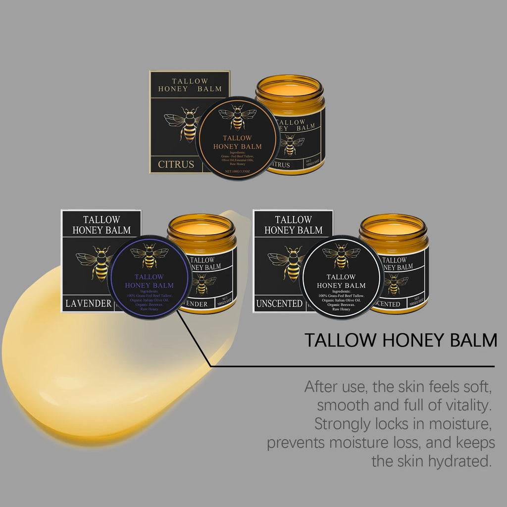 Beef Tallow Face Cream Organic Raw Honey Balm Skin Care Brightening Grass-Fed Natural Whipped Body Moisturizer Hydrating Lotion