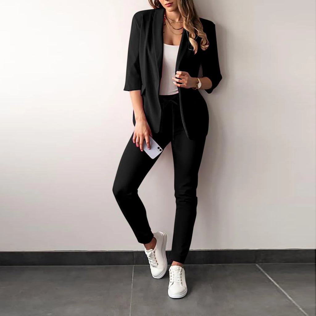 Office Lady Blazer And Lace-Up Pants Two Piece Set 2024 New Casual Fashion Solid Color Women's Set Conjuntos De Mujer Streetwear