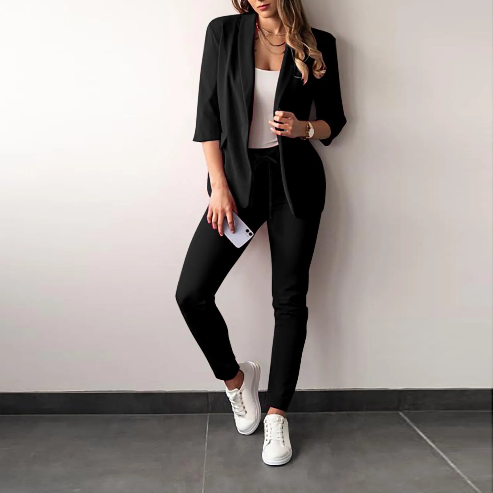 Office Lady Blazer And Lace-Up Pants Two Piece Set 2024 New Casual Fashion Solid Color Women's Set Conjuntos De Mujer Streetwear