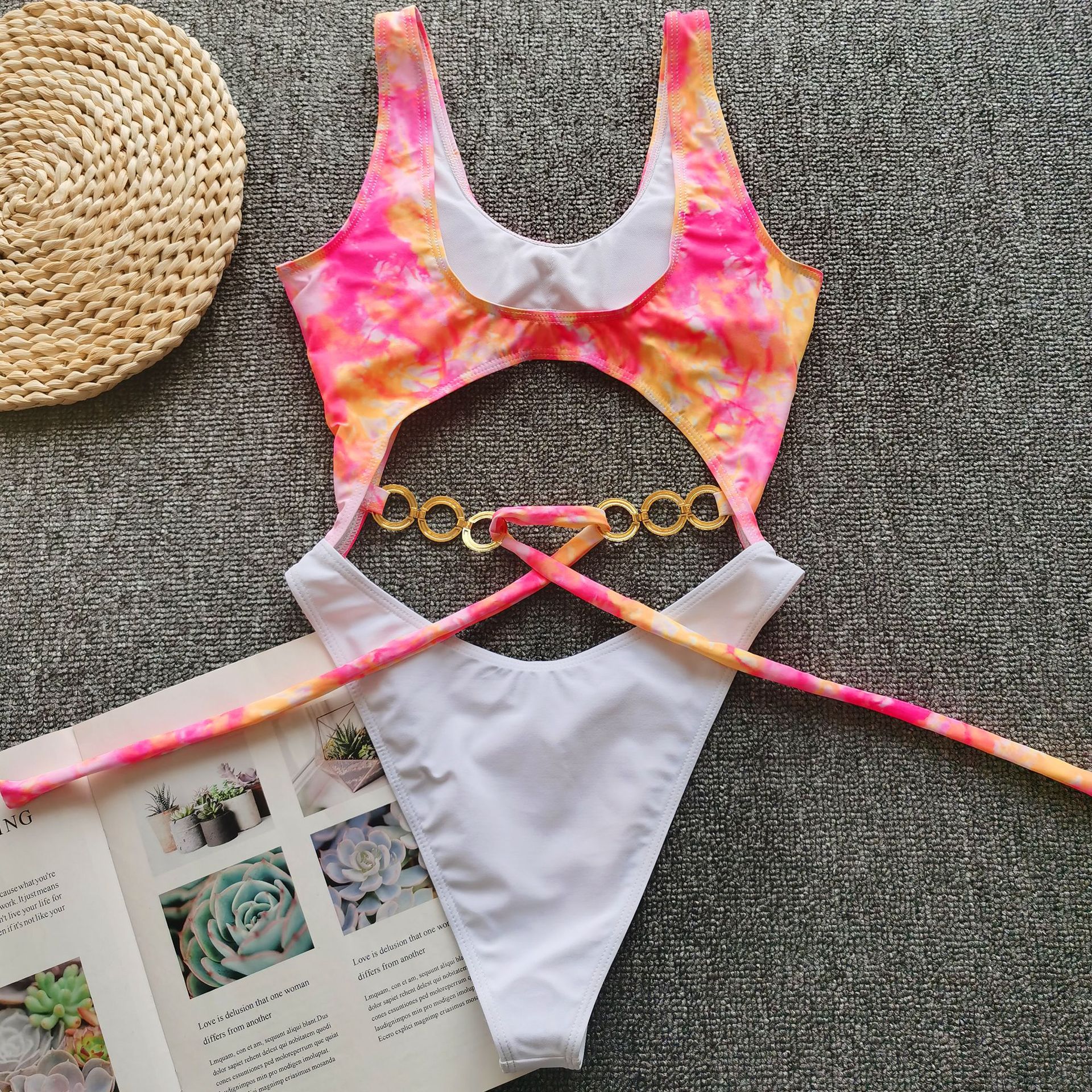 Metallic bikini bow tie stitching swimsuit