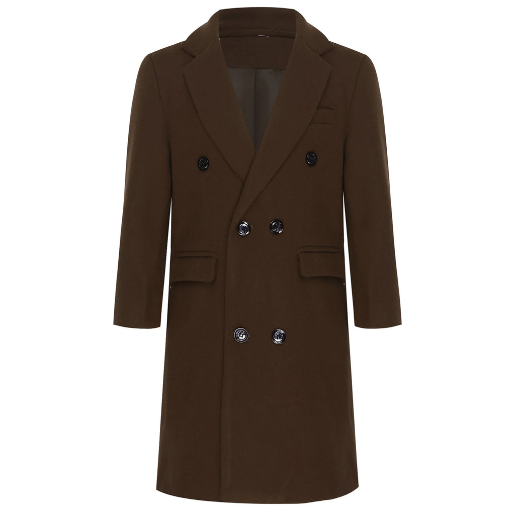 Kids Boys Warm Long Trench Coat Fall And Winter Double-breasted Coat Long Sleeve Tailcoat Long Jacket Birthday Party Costumes