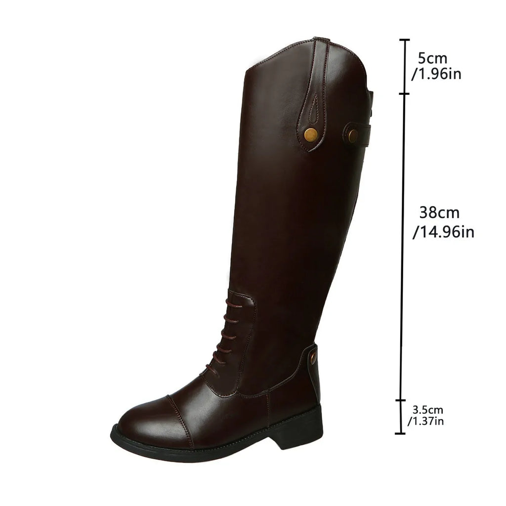 Comemore Autumn New Knee High Boots for Women Autumn and Winter New Solid Leather Platform Shoes High Heels Long Women Botas