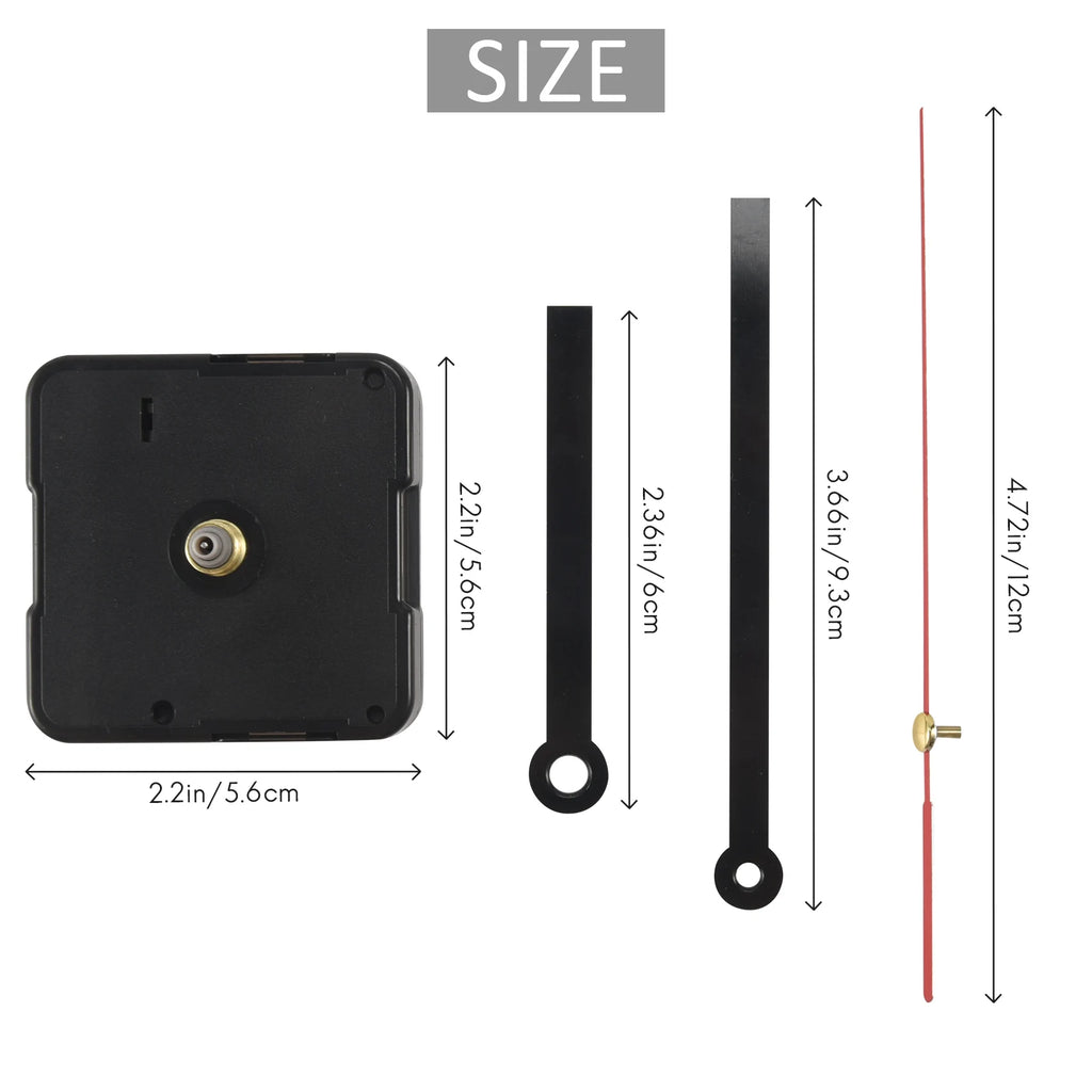 ABQR Quartz Clock Movement Mechanism DIY Repair Parts Black + Hands