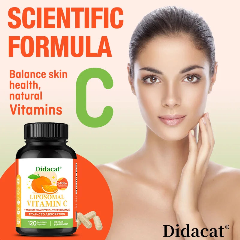 Liposomal Vitamin C Supplement - Antioxidant, Collagen Boost, Immune System Support, Skin Health, Easily Absorbed, 120 Capsules