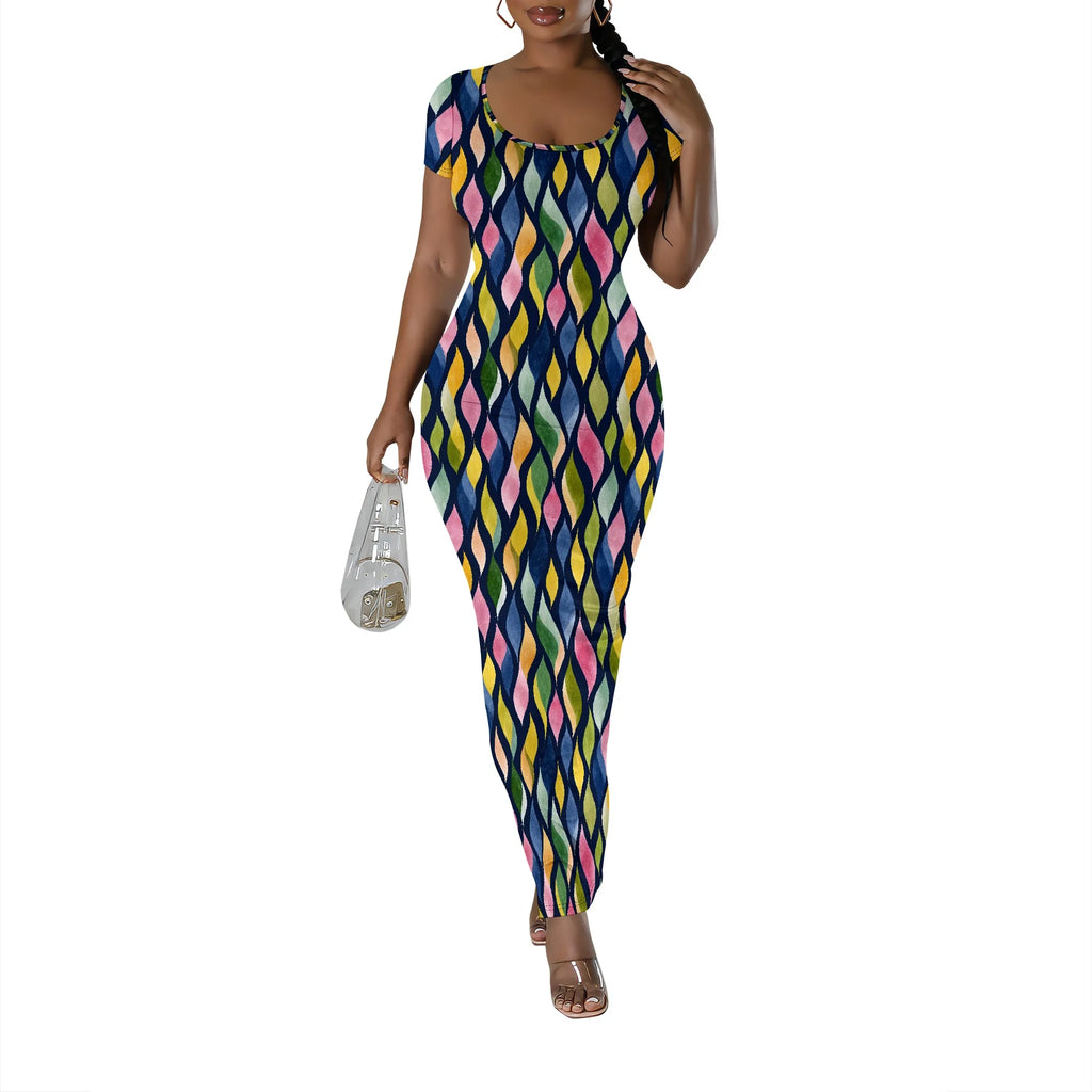 Womens Summer Casual Sexy Short Sleeve Bodycon Dress Basic Pencil Midi Club Dresses