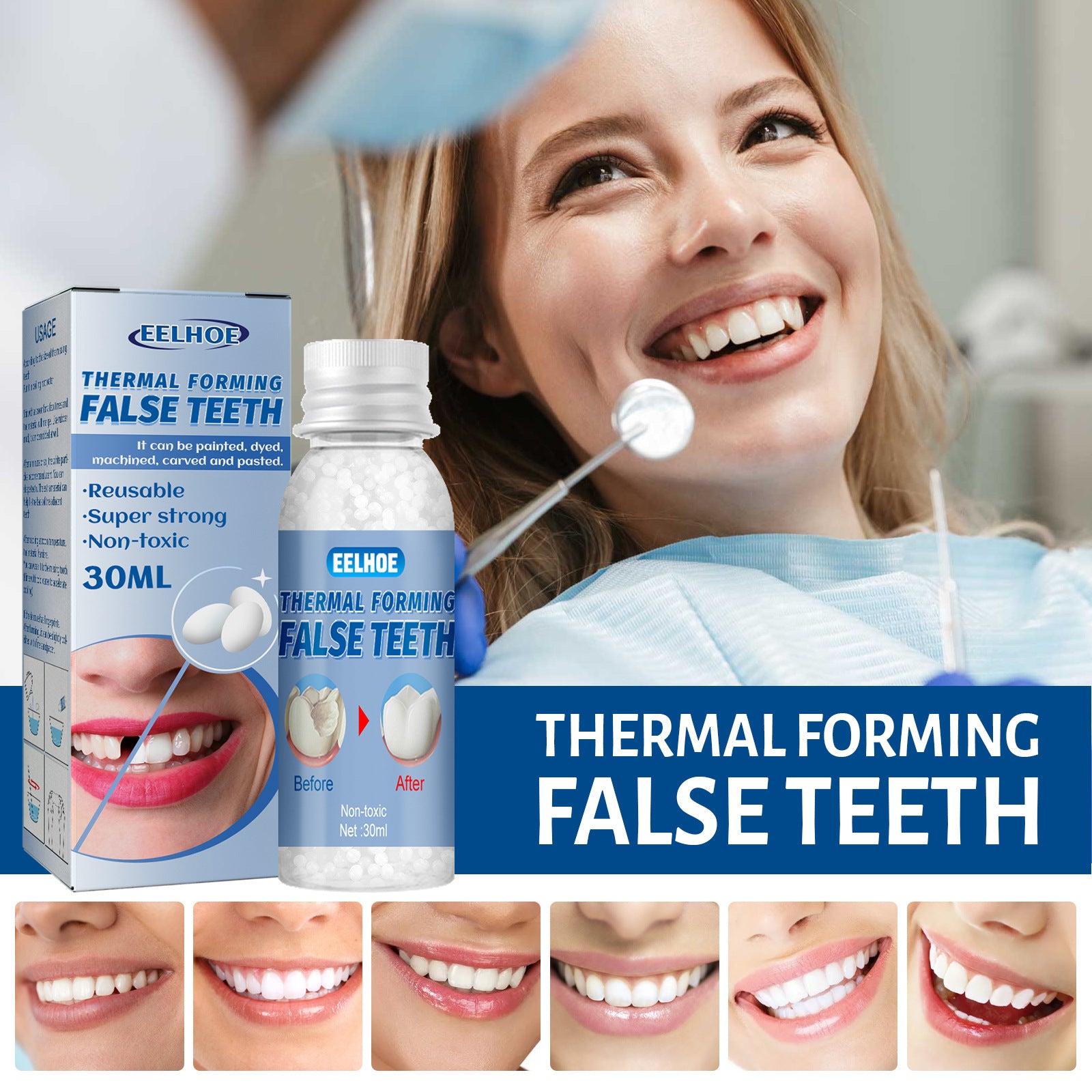 EELHOE Moldable Dental Putty 30ml Box Movie Makeup Dentures, Temporary Tooth Filling Putty For Fixing Cavities And Gaps
