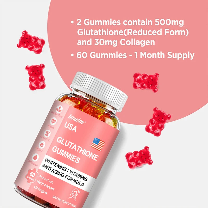 Glutathione Collagen Gummies for Skin Care Health Nails Hair Growth Collagen Protein Supplement, Skin Brightening