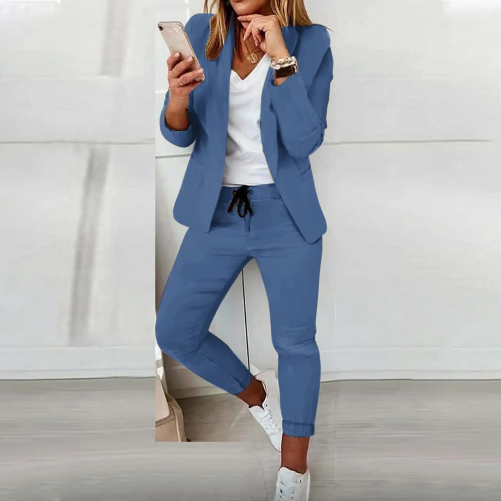 Office Lady Blazer And Lace-Up Pants Two Piece Set 2024 New Casual Fashion Solid Color Women's Set Conjuntos De Mujer Streetwear