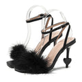 Eilyken Design Fuzzy Feather Buckle Strap Sandals Womens Fashion Summer Strange High Heels Sexy Wedding Stripper Party Shoes