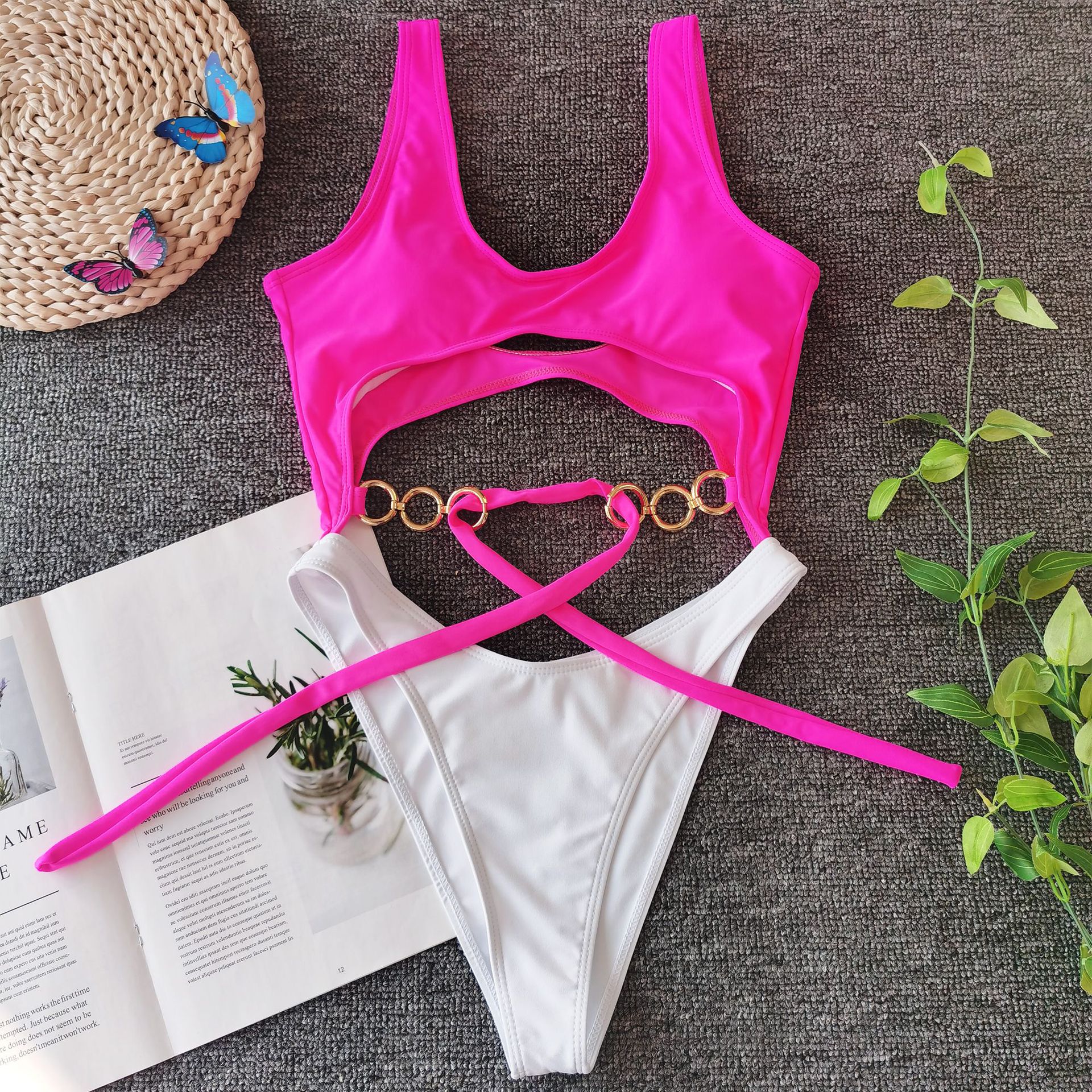 Metallic bikini bow tie stitching swimsuit