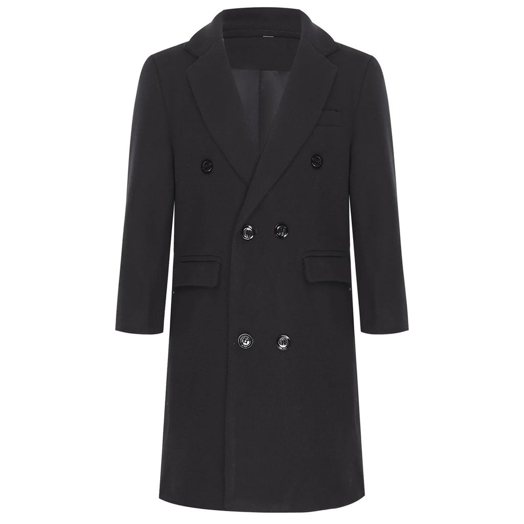 Kids Boys Warm Long Trench Coat Fall And Winter Double-breasted Coat Long Sleeve Tailcoat Long Jacket Birthday Party Costumes