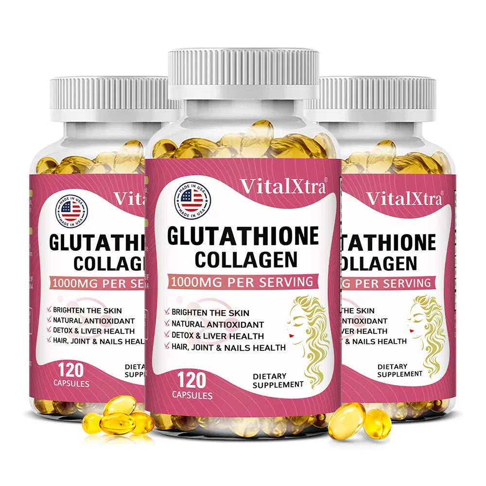 Glutathione Collagen 1000mg, Highly Absorbable Supplement, Supports Skin Health, Immunity, and Liver Function, 120 Capsules