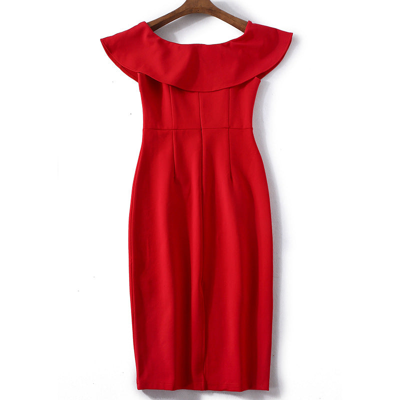 Ruffled off-shoulder slim slim dress dress vestido