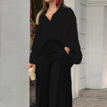Flowers Print Suits Fashion Casual Button-up Long-sleeved Shirt And Wide-leg Pants Loose Beach Trousers Set
