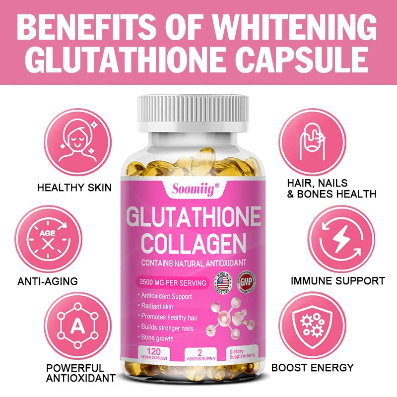 Glutathione Collagen Capsules, Skin Brightening & Anti-Aging, Supports Hair, Skin & Nail Health, NON-GMO, Glutathione Supplement