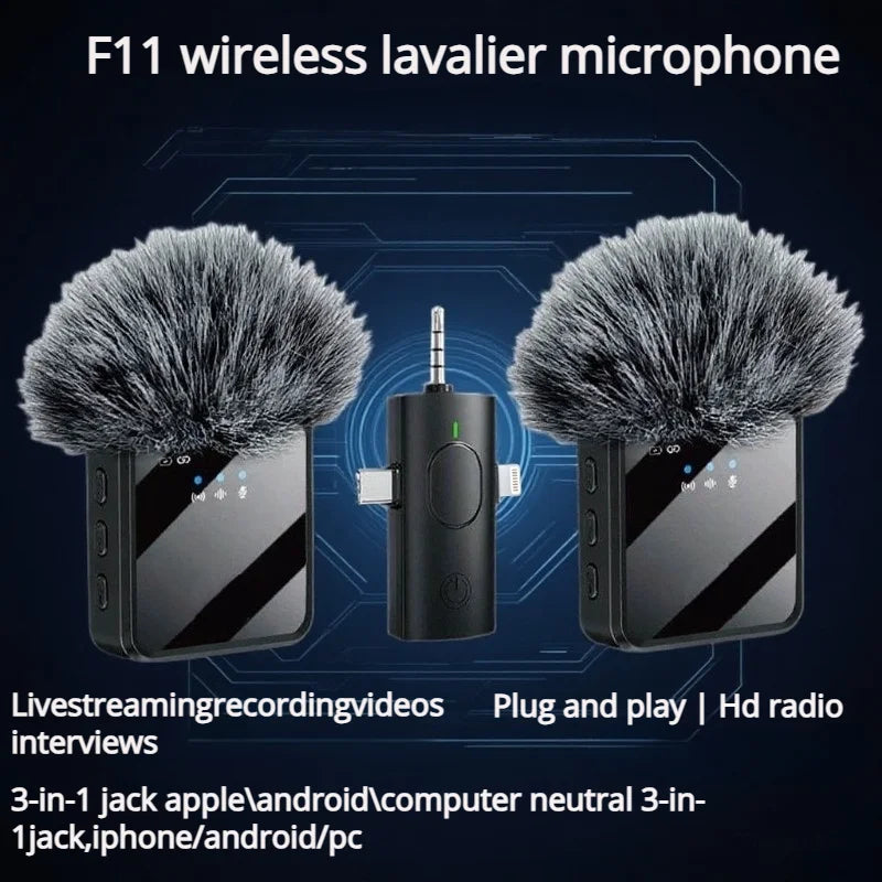 Portable Three-In-One Wireless Microphone Suitable For Interview Recording Mini Microphone For Live Streaming On Mobile Phone