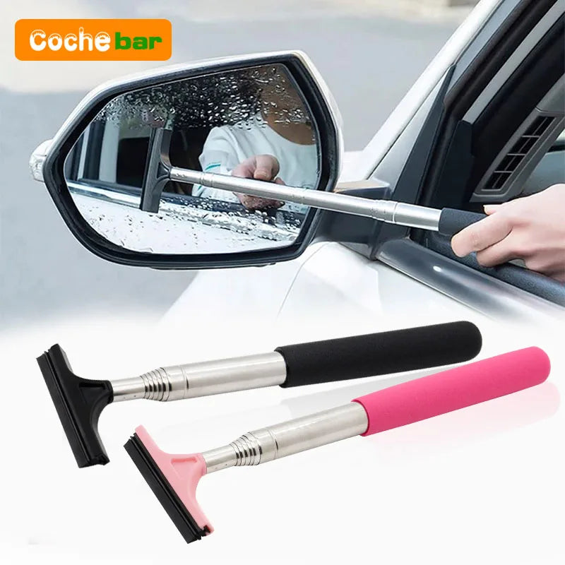 Car Rearview Mirror Wiper Cleaning Tool Auto Glass Mist Cleaner Scraper Car Accessories Handle Telescopic Window Cleaning Brush 